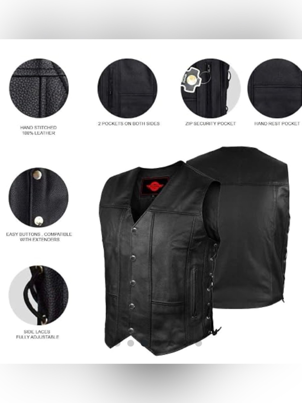 XL *  Alpha Leather Motorcycle Vest for Men Riding Club Black Biker Vest NWOT